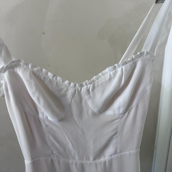 Reformation Adler Ivory Midi Dress Size 0 Tie Strap Smocked Back Ruffle Hem Bust - Picture 5 of 14